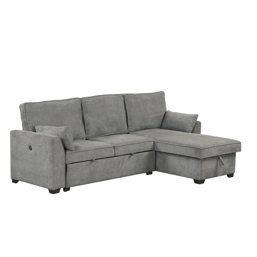 92″W Gray Fabric Sleeper Sectional with Reversible Storage Chaise
