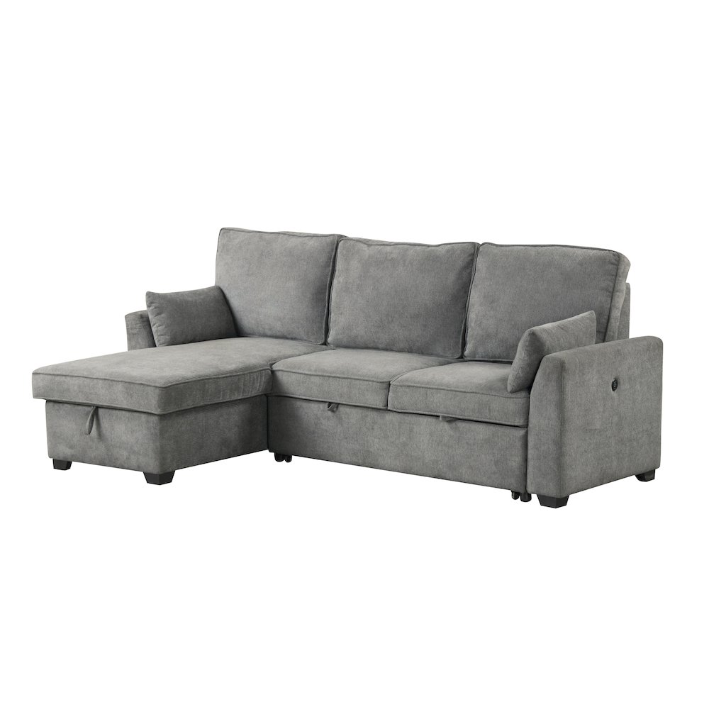92″W Gray Fabric Sleeper Sectional with Reversible Storage Chaise