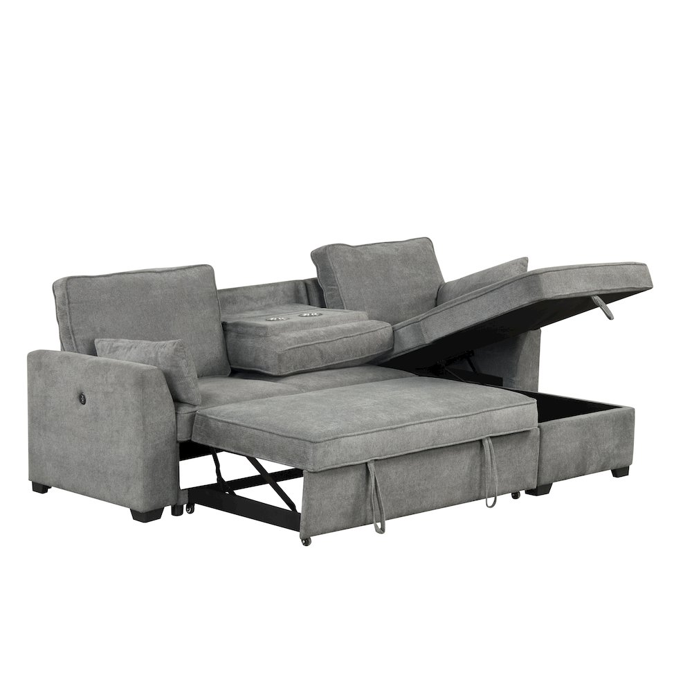92″W Gray Fabric Sleeper Sectional with Reversible Storage Chaise