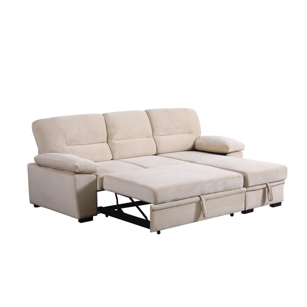 Kipling Beige Woven Fabric Reversible Sleeper Sectional Sofa Chaise
