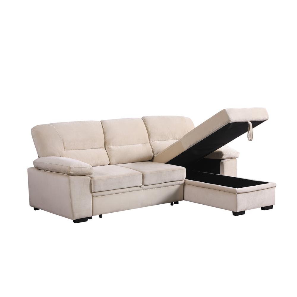 Kipling Beige Woven Fabric Reversible Sleeper Sectional Sofa Chaise