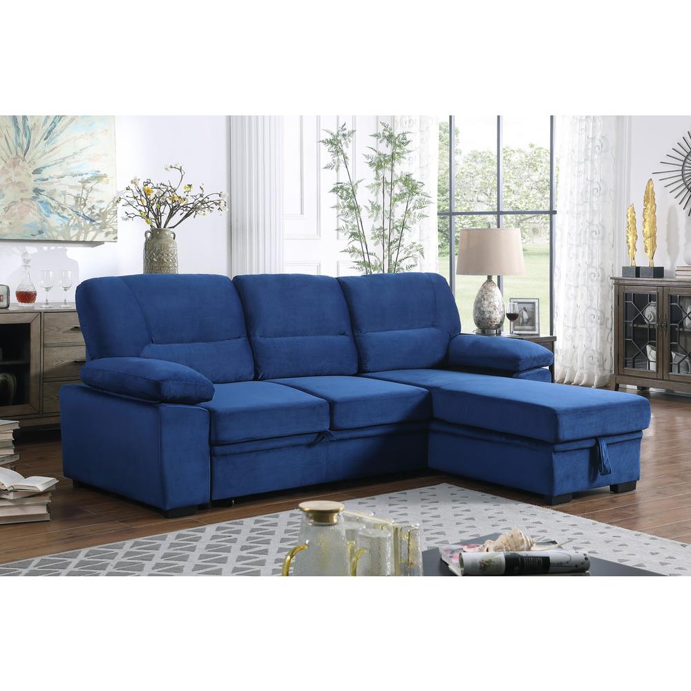Kipling Blue Woven Fabric Reversible Sleeper Sectional Sofa Chaise