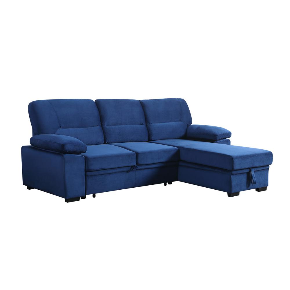 Kipling Blue Woven Fabric Reversible Sleeper Sectional Sofa Chaise