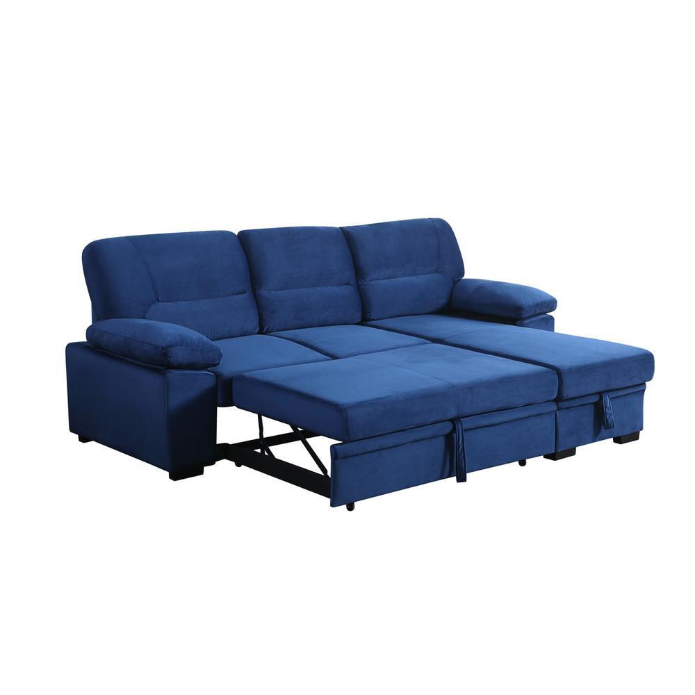 Kipling Blue Woven Fabric Reversible Sleeper Sectional Sofa Chaise