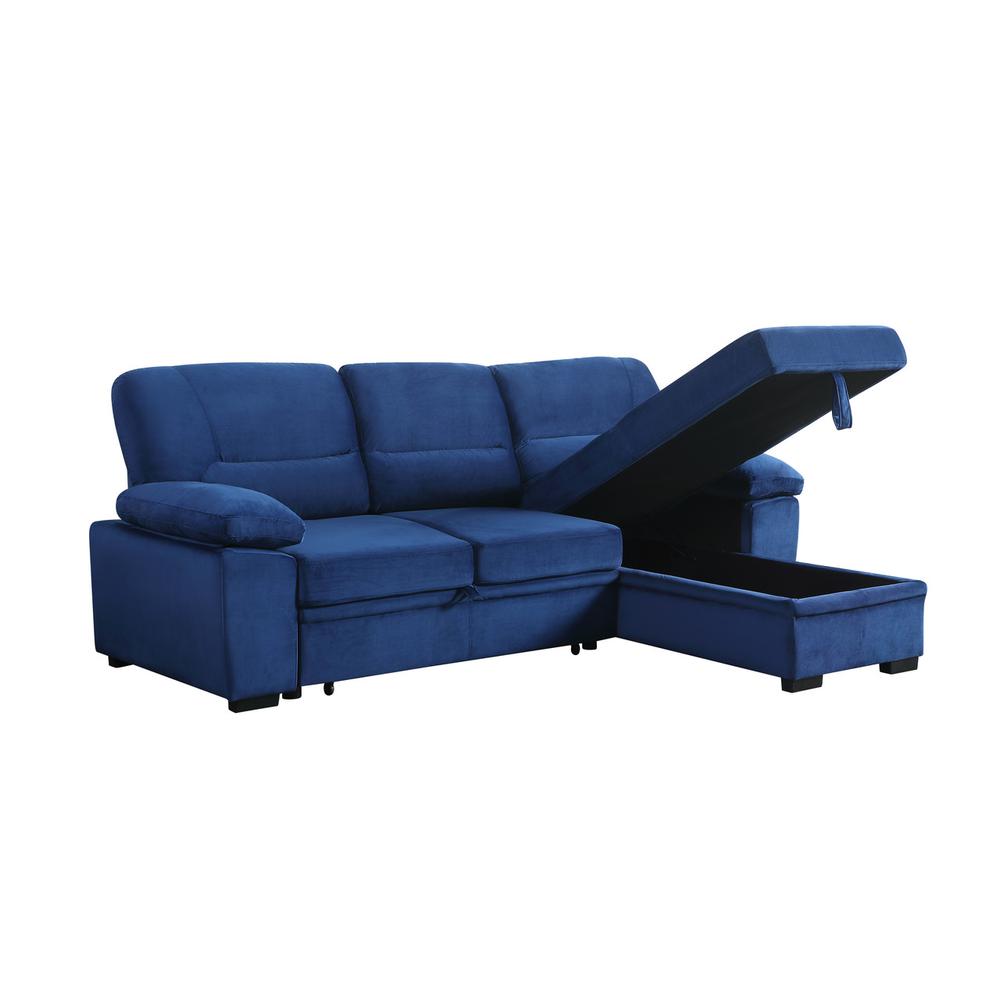 Kipling Blue Woven Fabric Reversible Sleeper Sectional Sofa Chaise