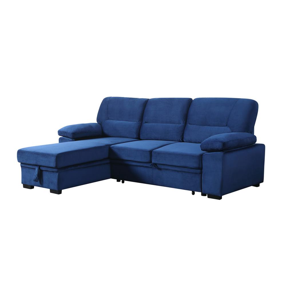 Kipling Blue Woven Fabric Reversible Sleeper Sectional Sofa Chaise