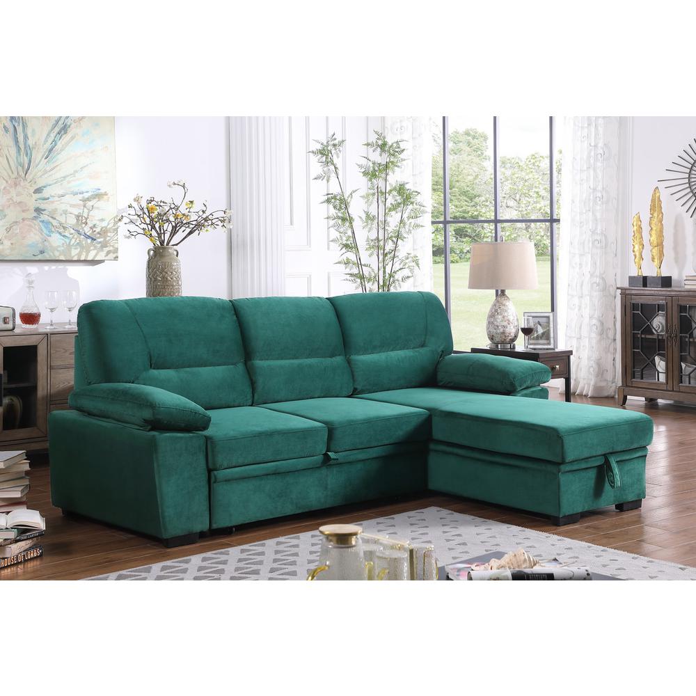 Kipling Green Woven Fabric Reversible Sleeper Sectional Sofa Chaise
