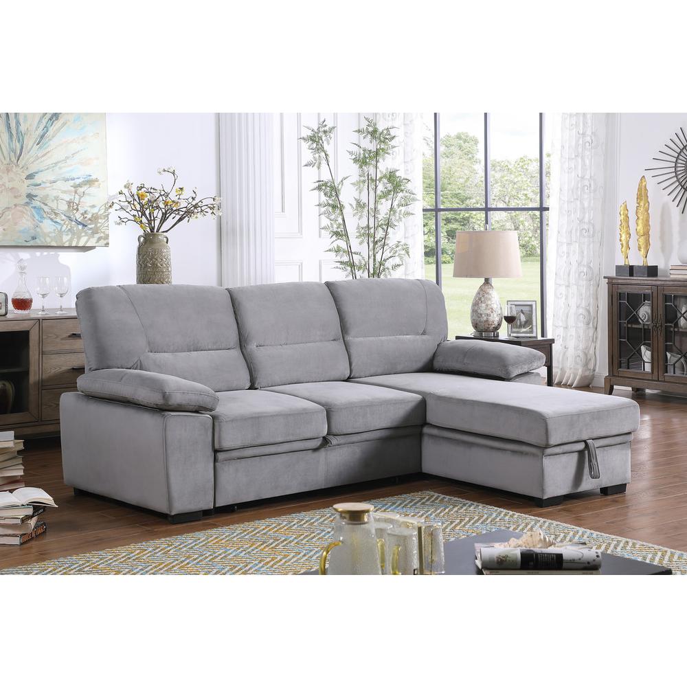 Kipling Gray Woven Fabric Reversible Sleeper Sectional Sofa Chaise