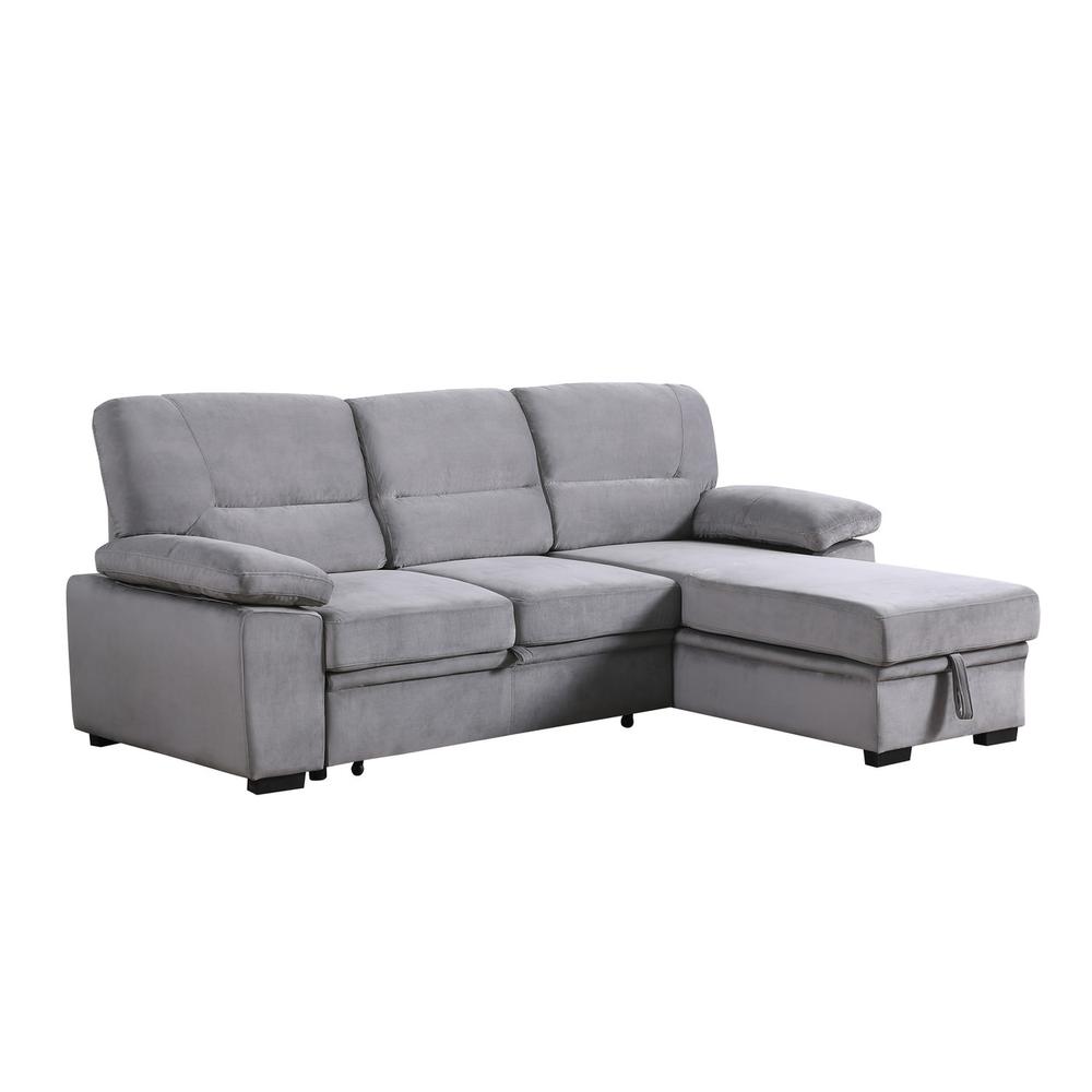 Kipling Gray Woven Fabric Reversible Sleeper Sectional Sofa Chaise