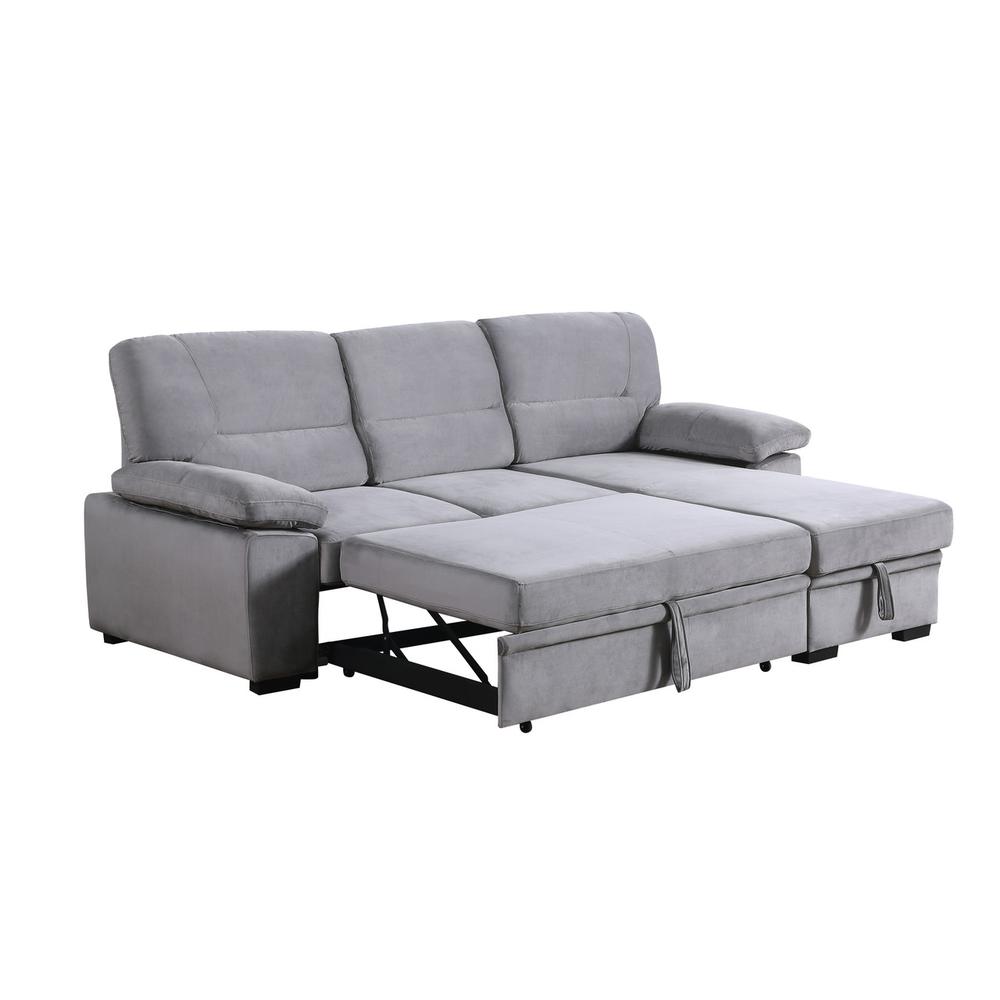 Kipling Gray Woven Fabric Reversible Sleeper Sectional Sofa Chaise