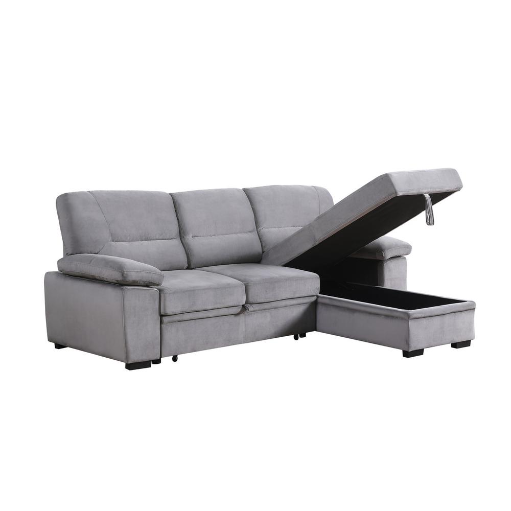 Kipling Gray Woven Fabric Reversible Sleeper Sectional Sofa Chaise