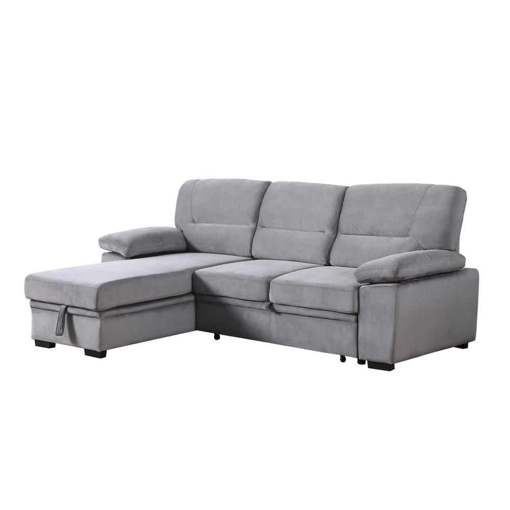 Kipling Gray Woven Fabric Reversible Sleeper Sectional Sofa Chaise