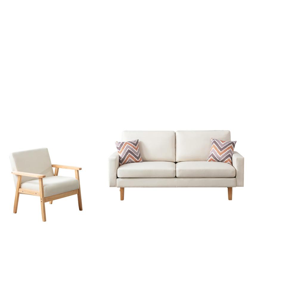 Bahamas Beige Linen Sofa and Chair Set with 2 Throw Pillows