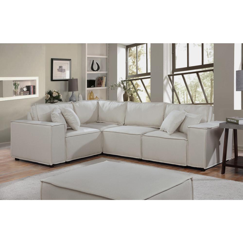 LILOLA Melrose Modular Sectional Sofa with Ottoman in Beige Linen