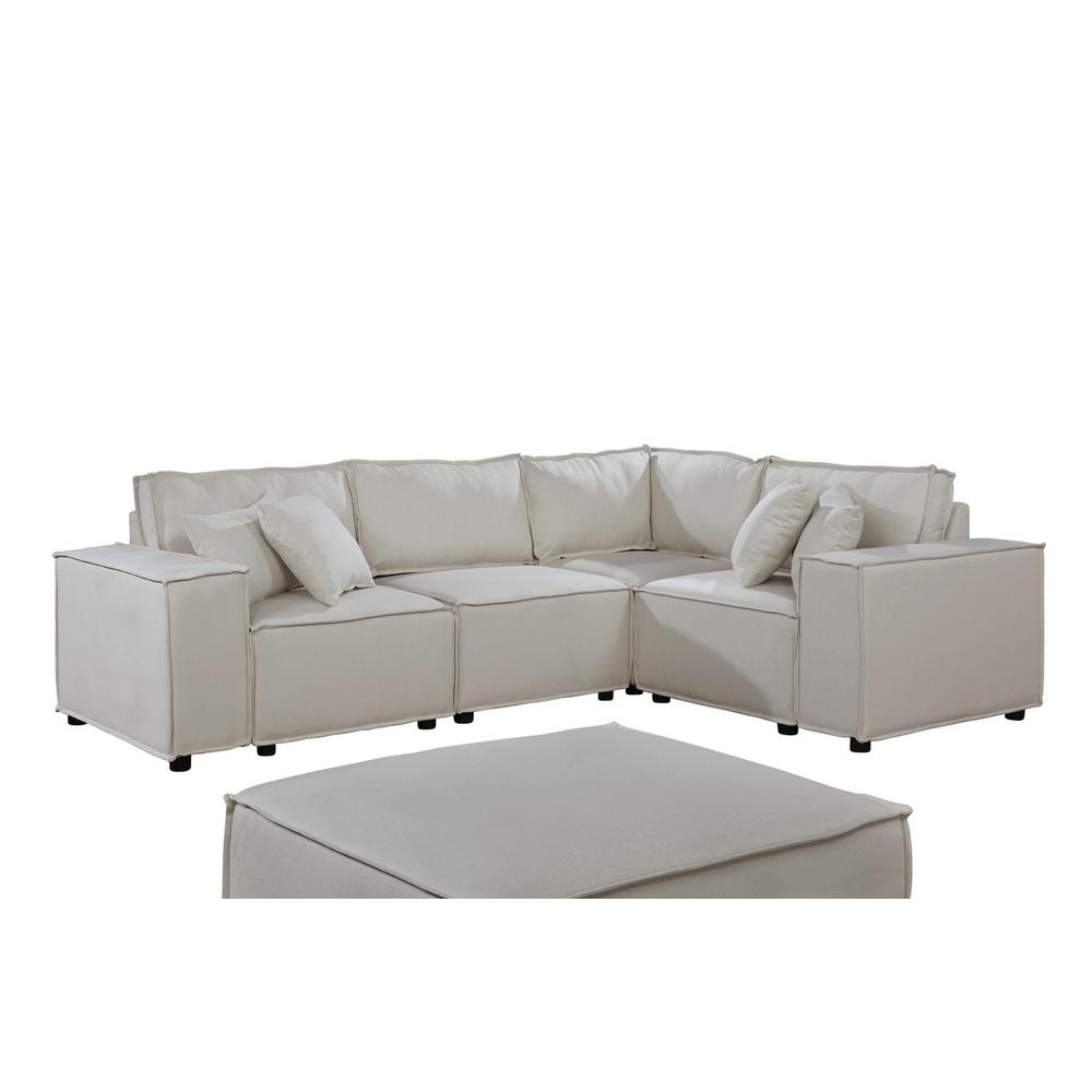 LILOLA Melrose Modular Sectional Sofa with Ottoman in Beige Linen