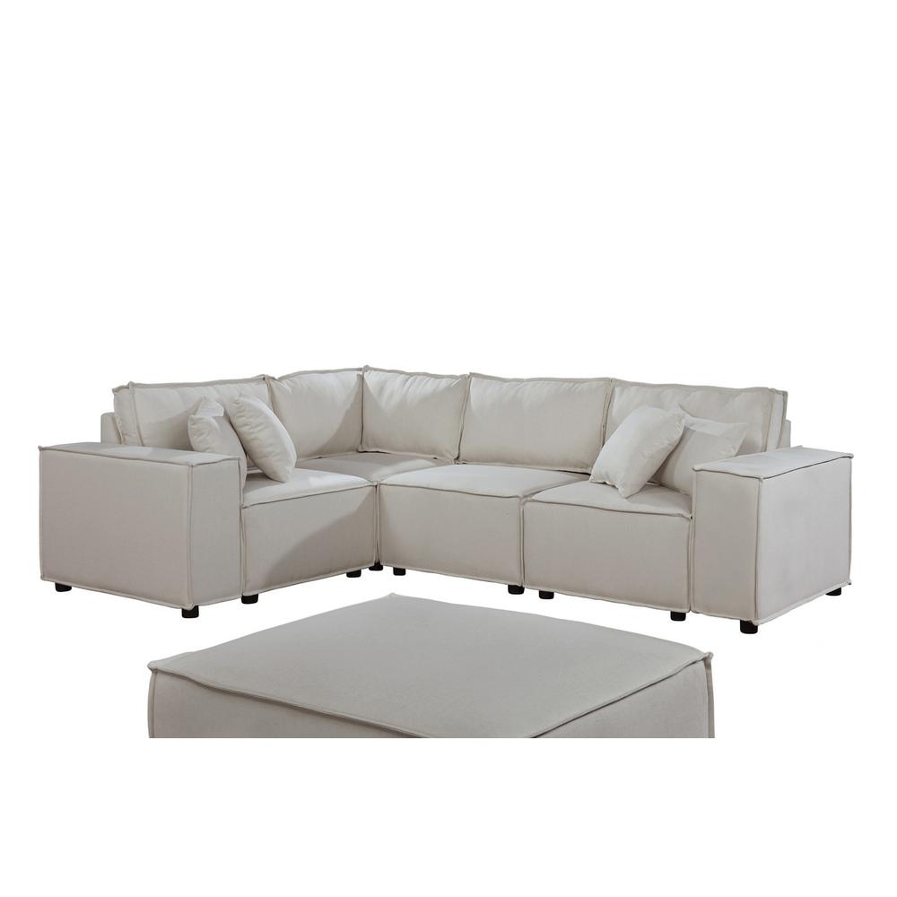 LILOLA Melrose Modular Sectional Sofa with Ottoman in Beige Linen