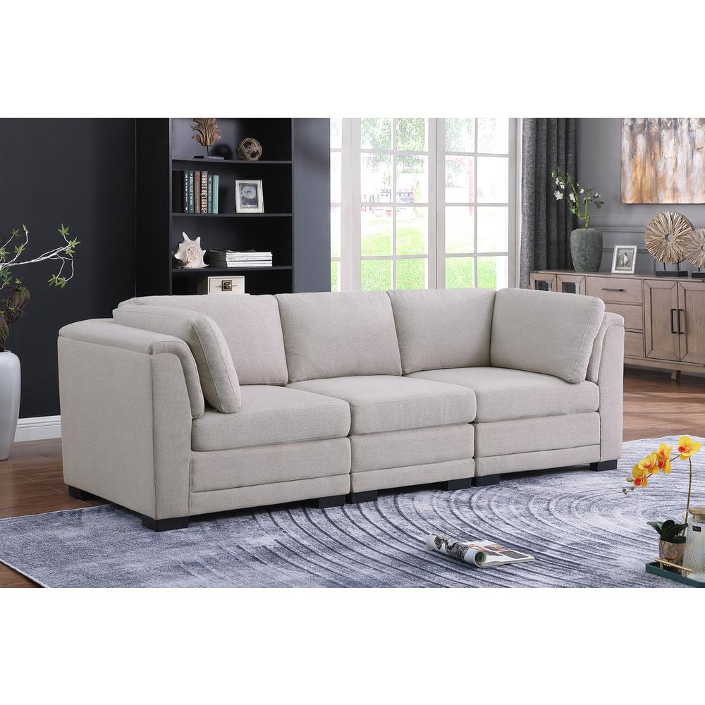 Kristin Light Gray Linen Fabric 3-Seater Modular Sofa