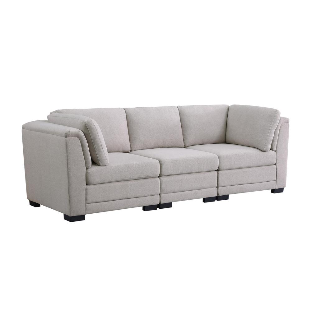 Kristin Light Gray Linen Fabric 3-Seater Modular Sofa