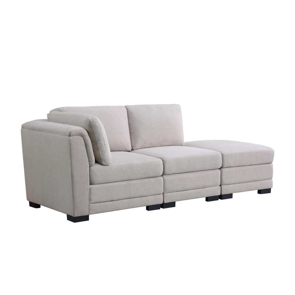 Kristin Light Gray Linen Fabric Reversible-Sofa with Ottoman