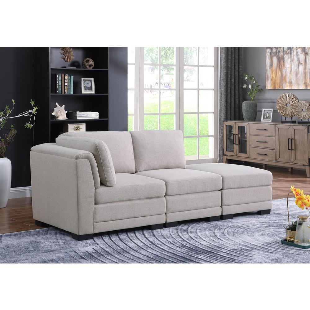 Kristin Light Gray Linen Fabric Reversible-Sofa with Ottoman