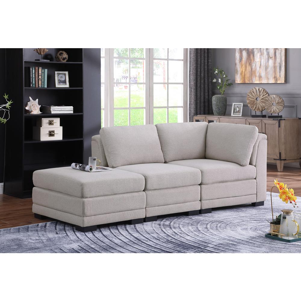 Kristin Light Gray Linen Fabric Reversible-Sofa with Ottoman