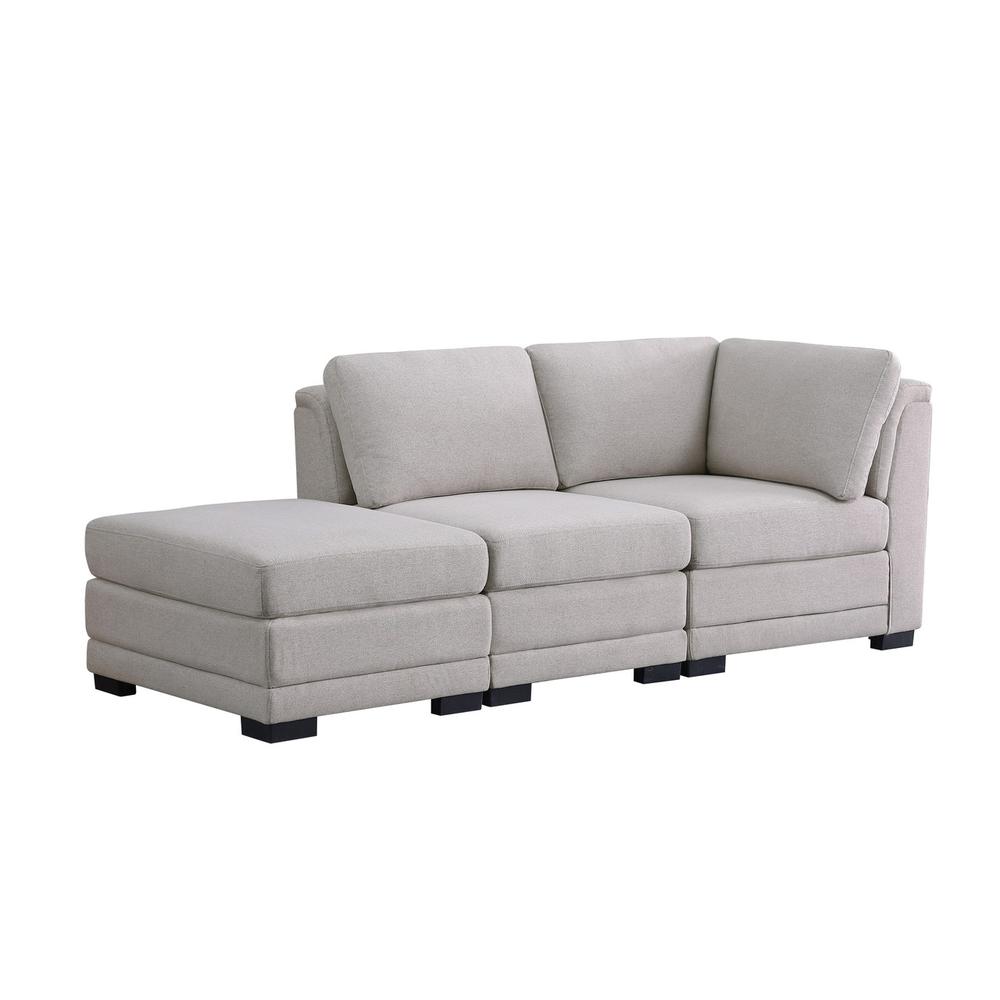 Kristin Light Gray Linen Fabric Reversible-Sofa with Ottoman