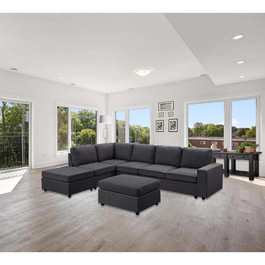 Marley Modular Sectional Sofa with Ottoman in Dark Gray Linen