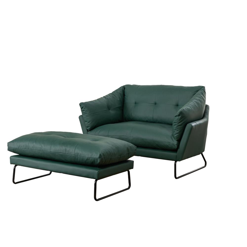 Karla Green PU Leather Contemporary Loveseat and Ottoman