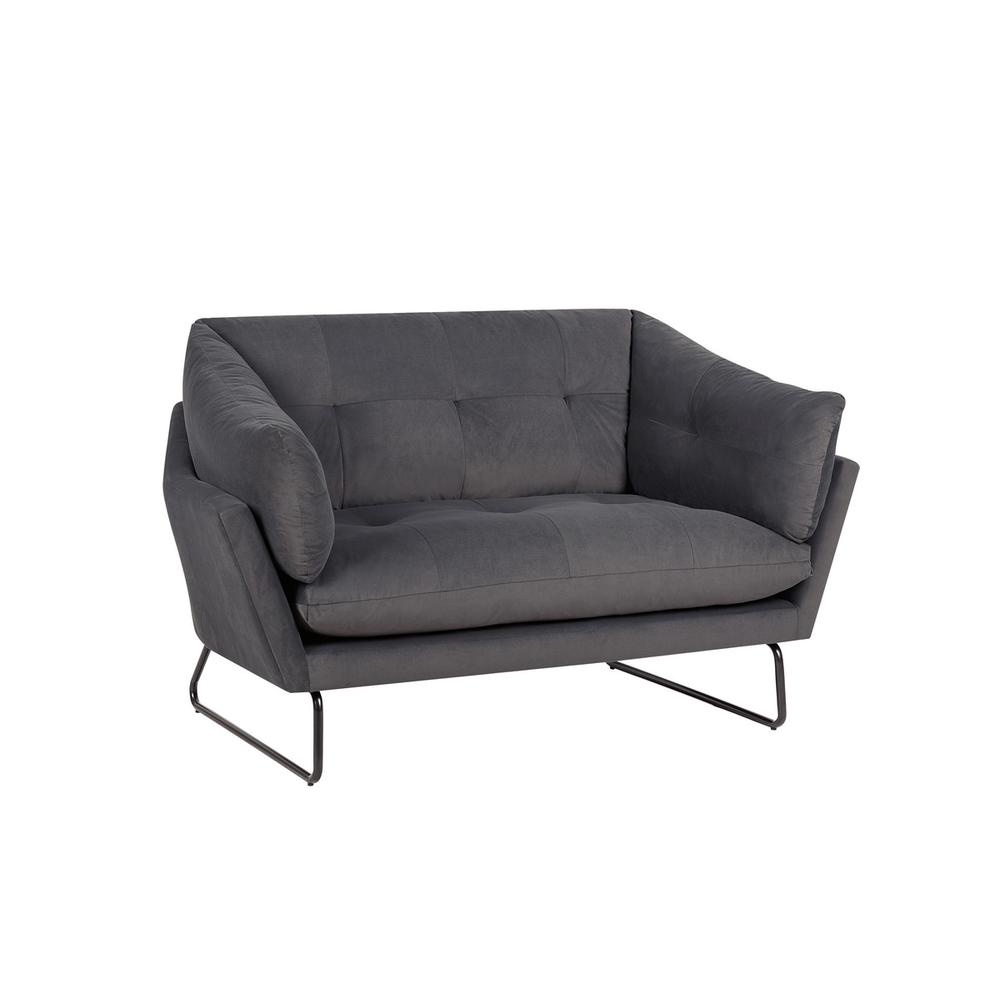 Karla Dark Gray Velvet Contemporary Loveseat and Ottoman