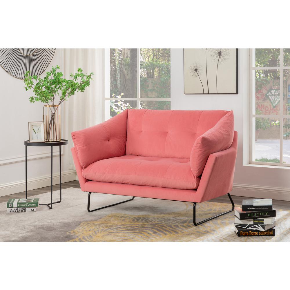 Karla Pink Velvet Contemporary Loveseat and Ottoman