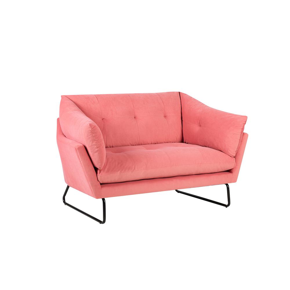 Karla Pink Velvet Contemporary Loveseat and Ottoman