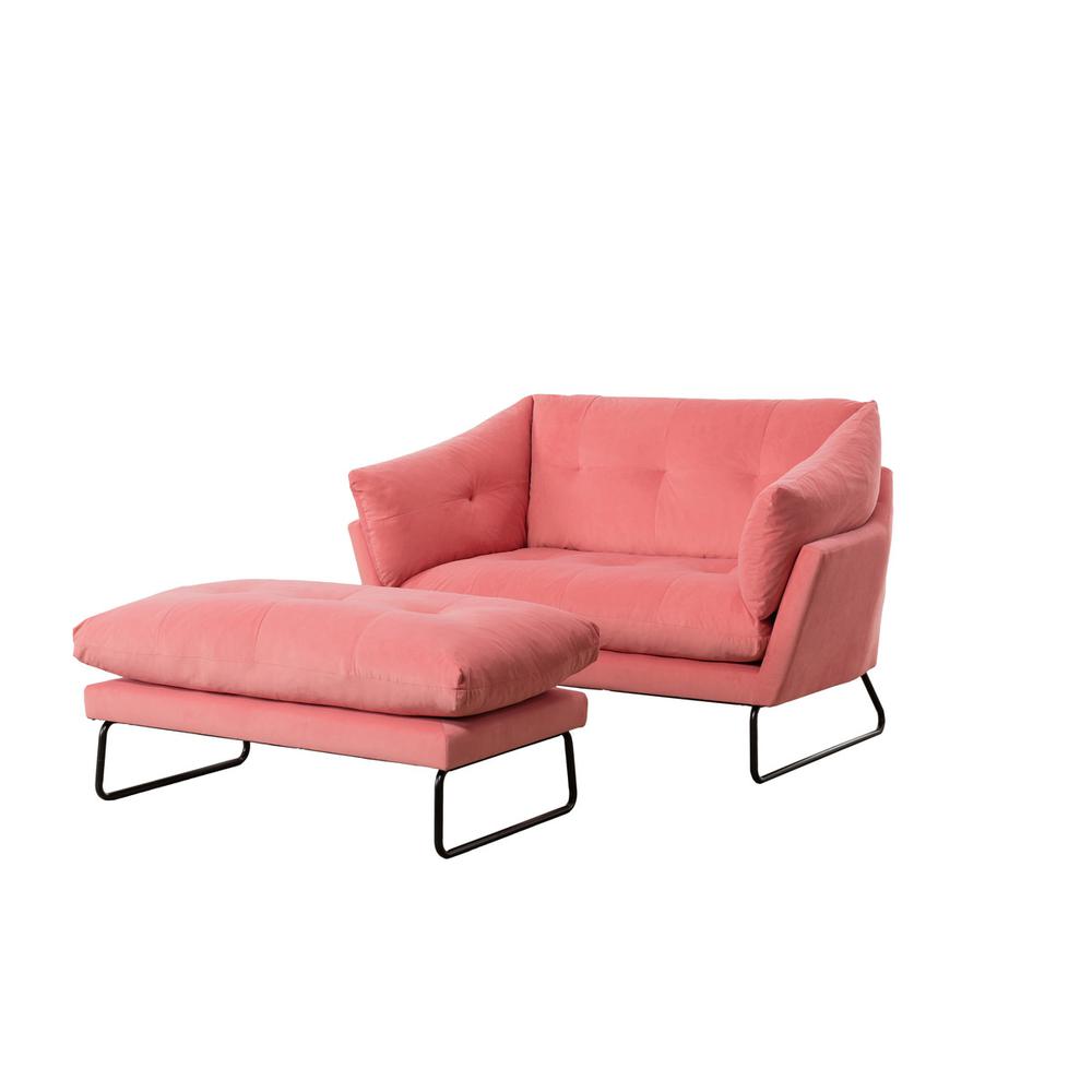 Karla Pink Velvet Contemporary Loveseat and Ottoman