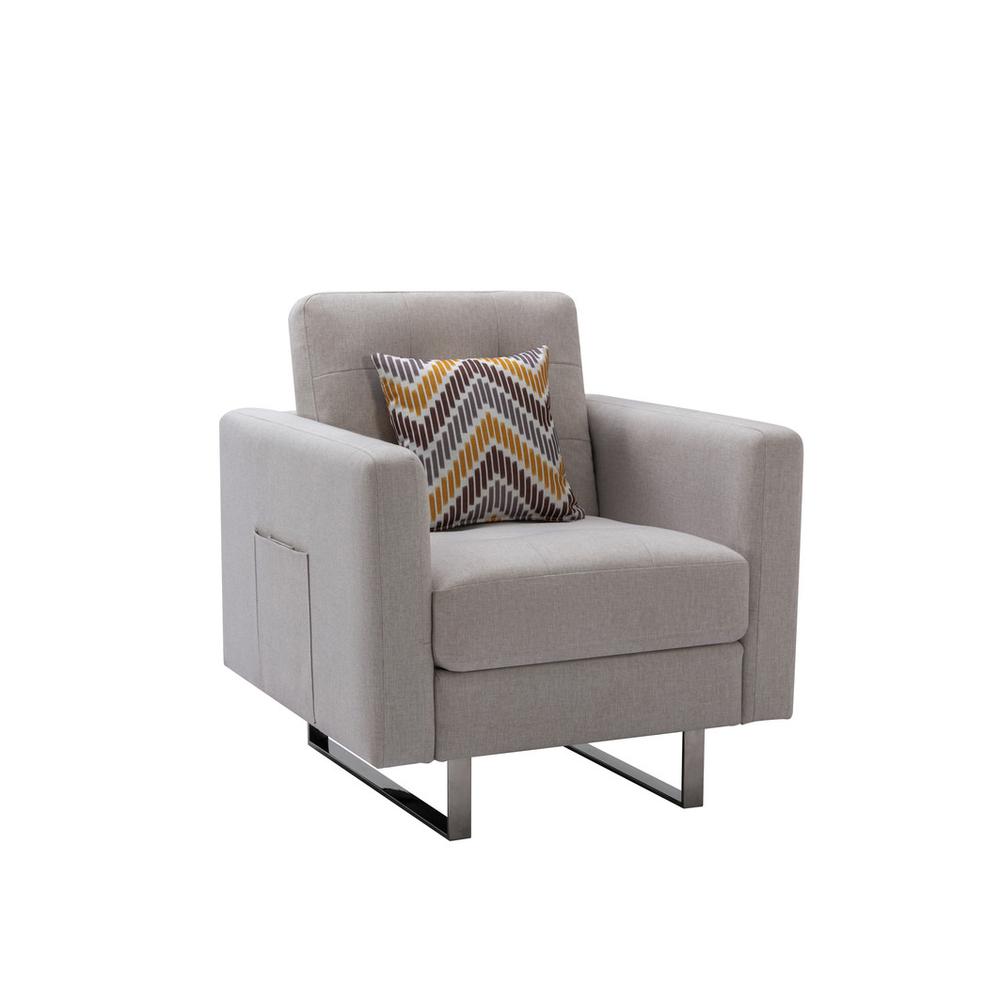 Victoria Beige Linen Fabric Armchair with Metal Legs