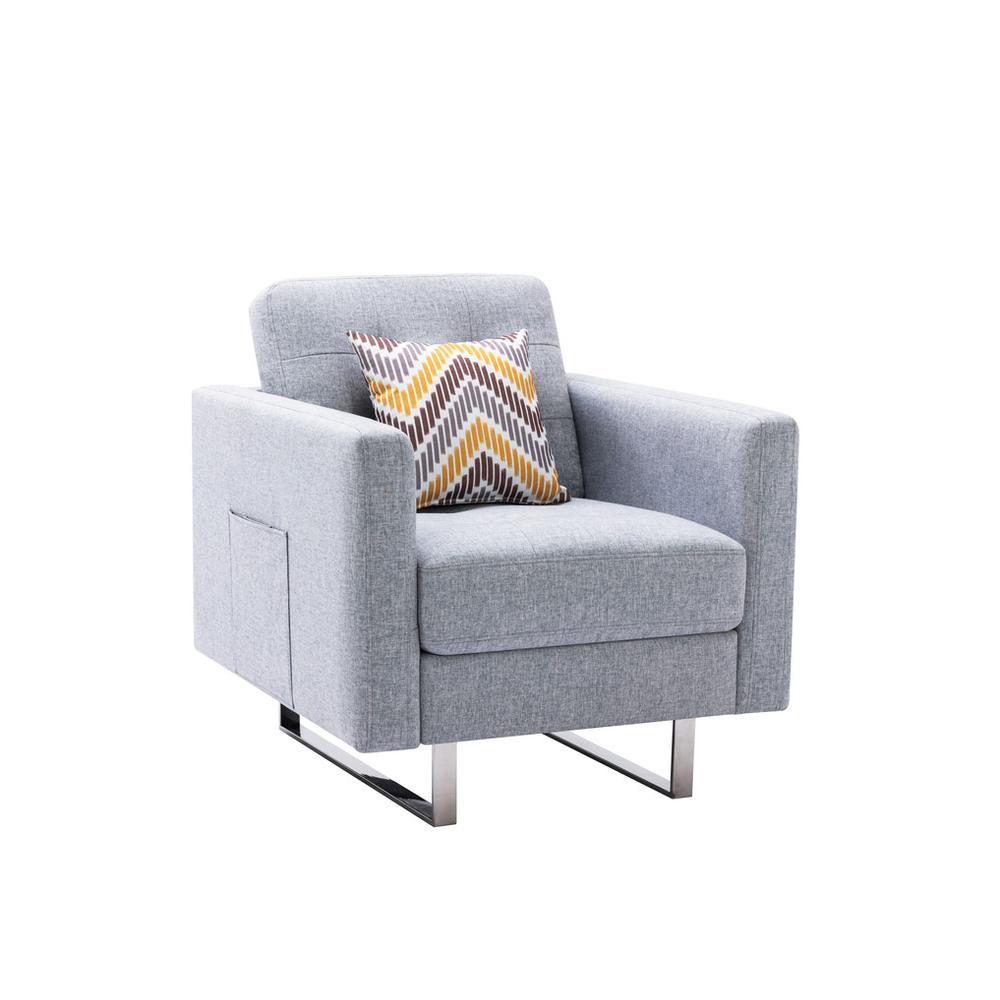 Victoria Light Gray Linen Fabric Armchair with Metal Legs