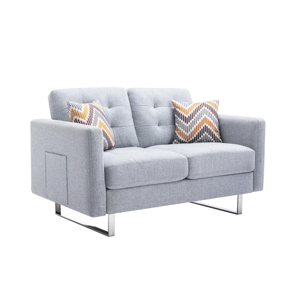Victoria Light Gray Linen Fabric Loveseat with Metal Legs