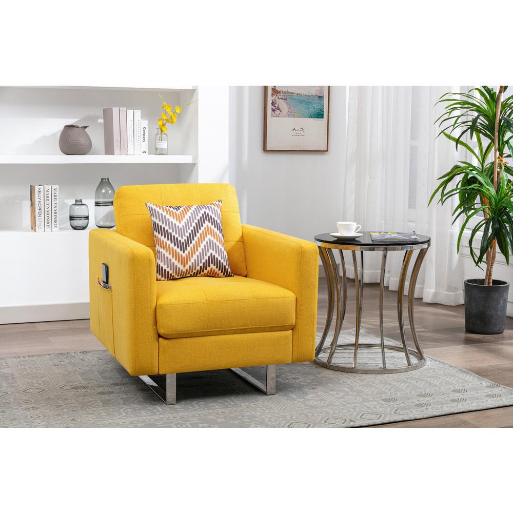 Victoria Yellow Linen Fabric Armchair with Metal Legs