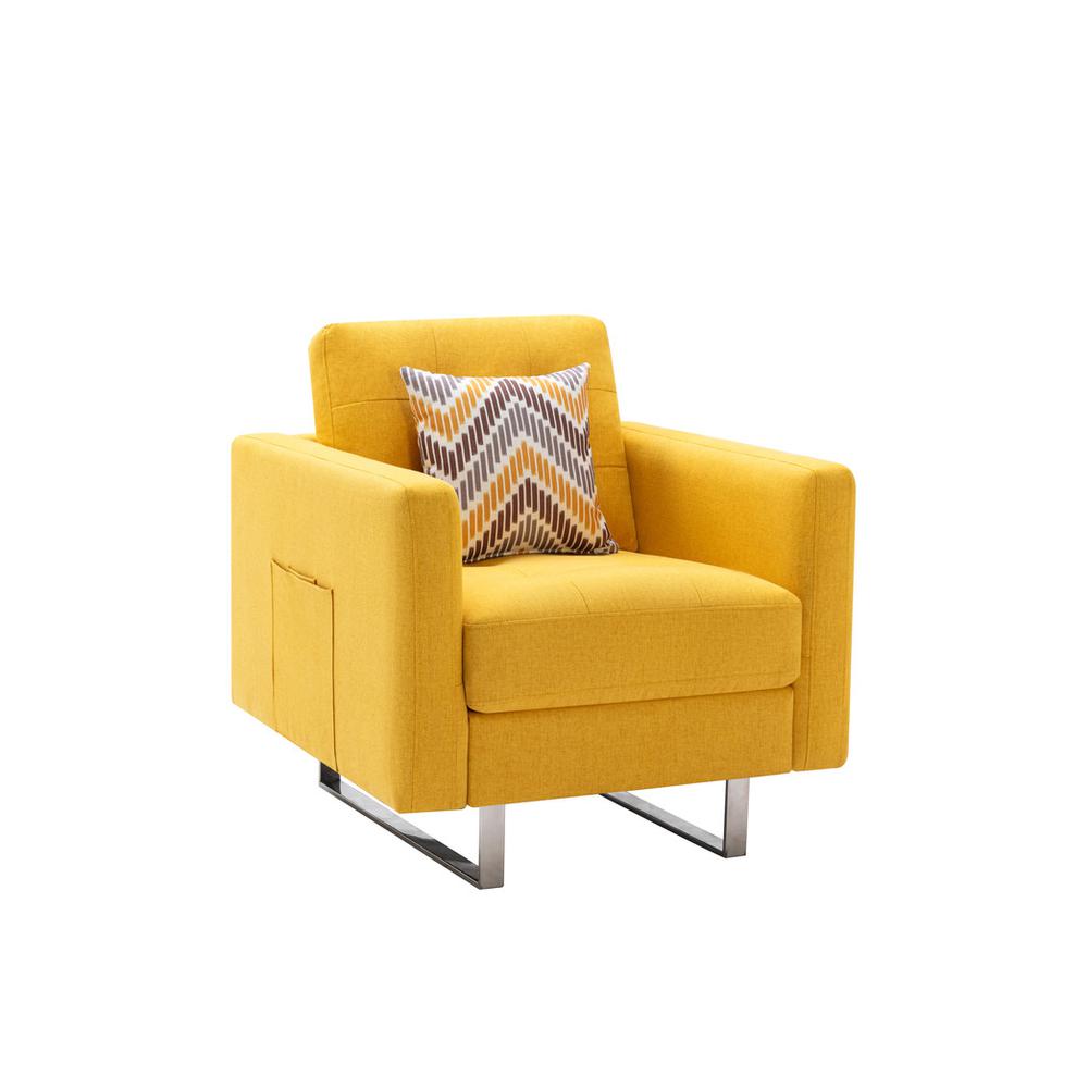 Victoria Yellow Linen Fabric Armchair with Metal Legs