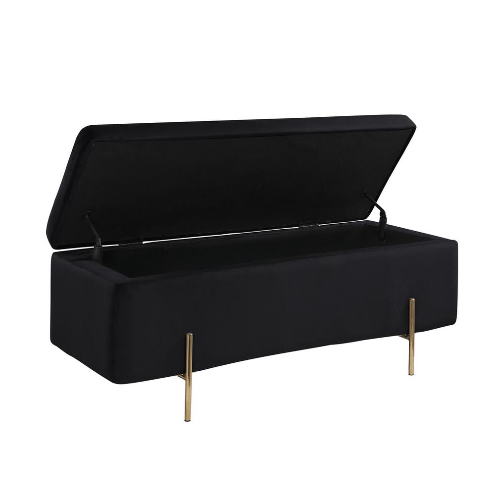 Emma Black Velvet Storage Bench with Metal Legs