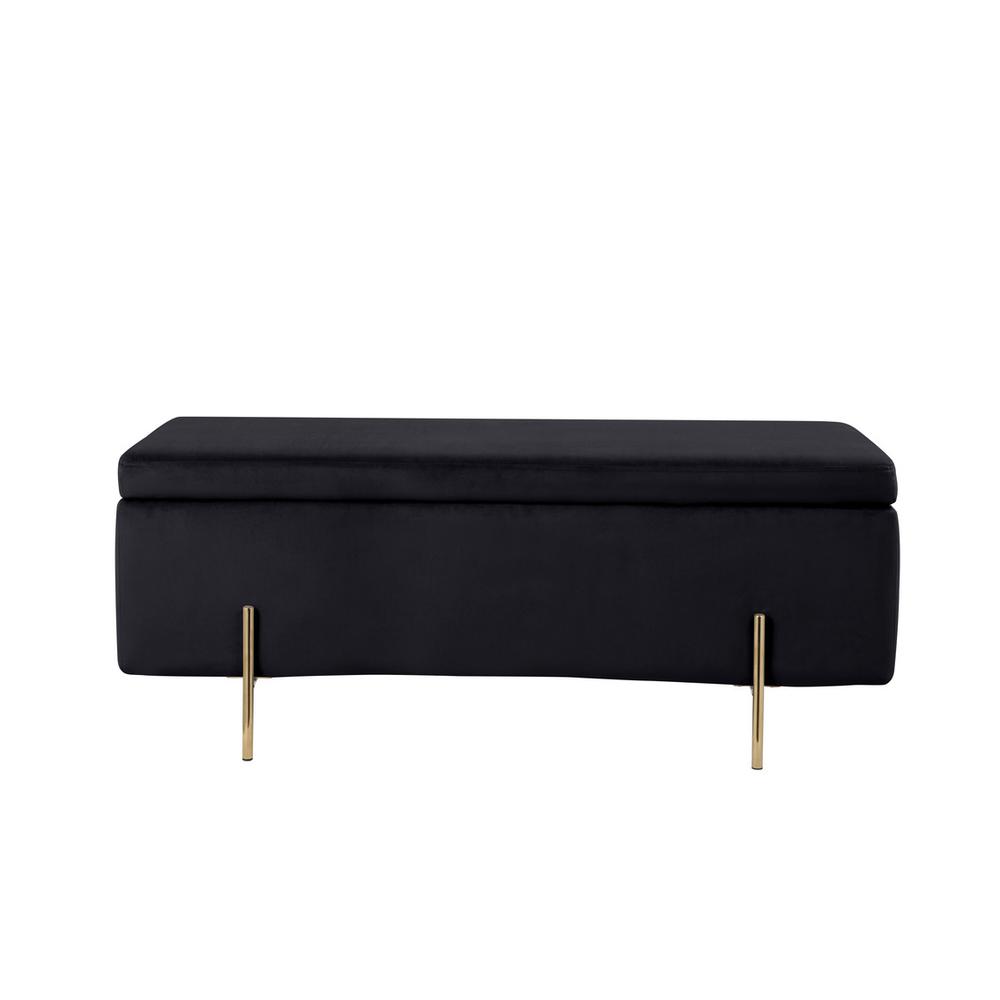 Emma Black Velvet Storage Bench with Metal Legs