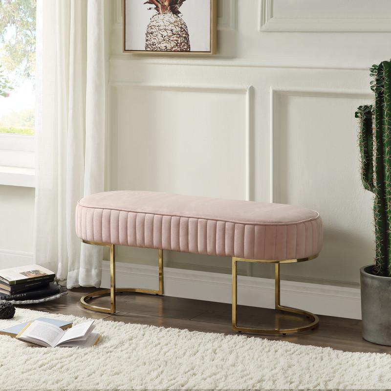 Julianne Pink Velvet Bench with Metal Base