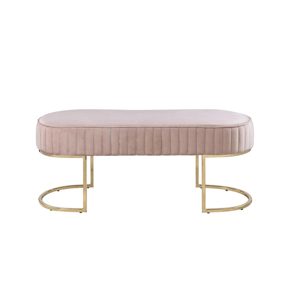 Julianne Pink Velvet Bench with Metal Base
