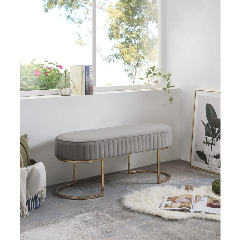 Set of 2 Julianne Gray Velvet Bench with Metal Base