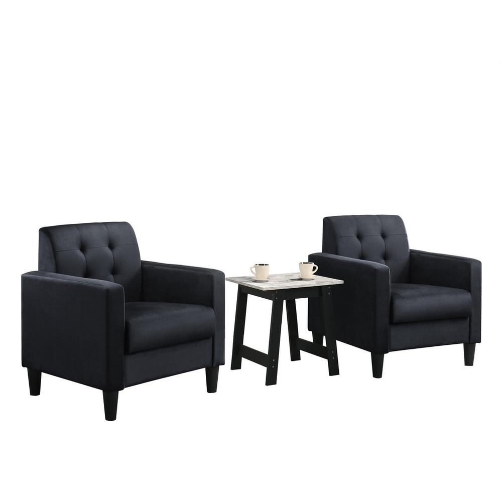 Hale Black Velvet Armchairs and End Table Living Room Set