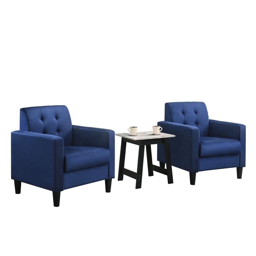 Hale Blue Velvet Armchairs and End Table Living Room Set