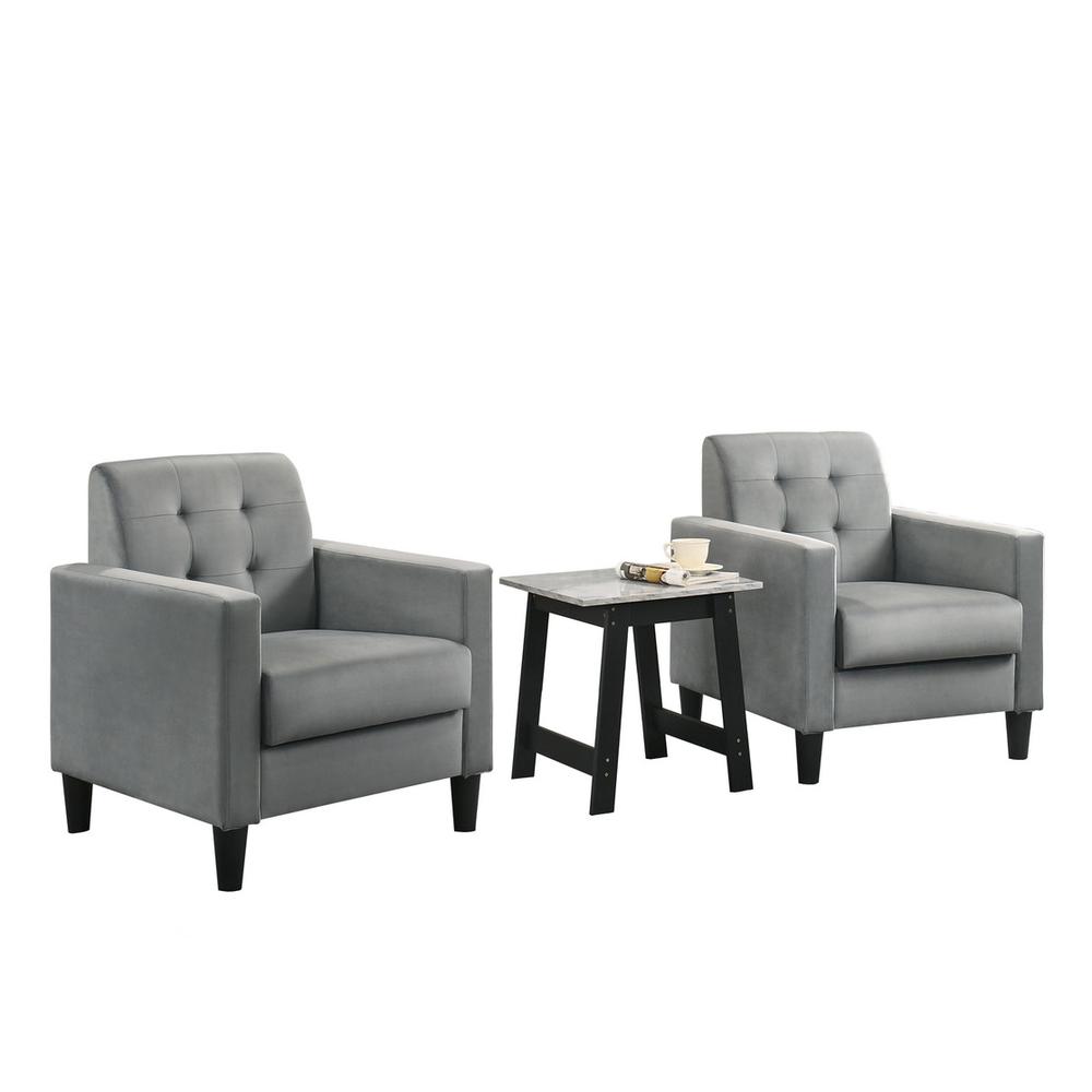 Hale Light Gray Velvet Armchairs and End Table Living Room Set