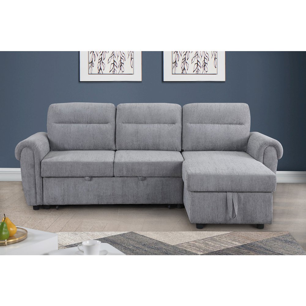 97″W Light Gray Chenille Reversible Sleeper Sectional Sofa Chaise
