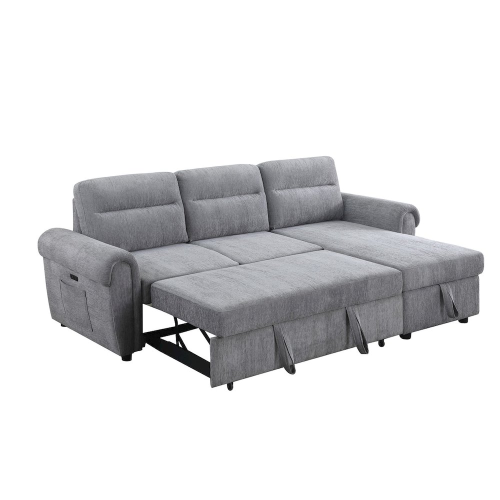 97″W Light Gray Chenille Reversible Sleeper Sectional Sofa Chaise