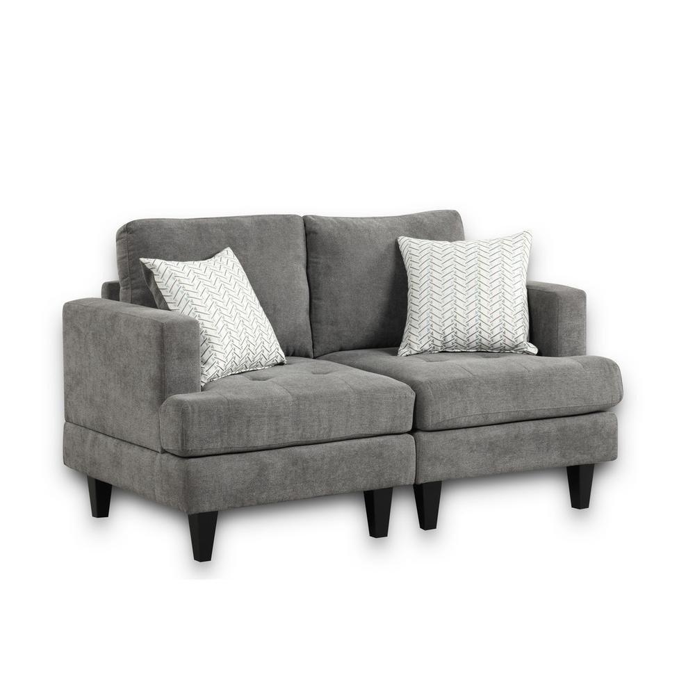 Callaway Gray Chenille Sofa Loveseat Chair Living Room Set with Throw Pillows