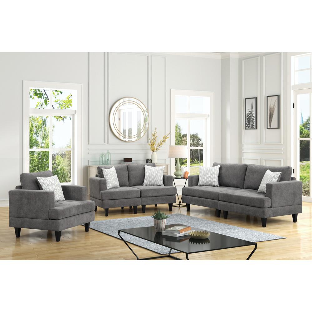 Callaway Gray Chenille Sofa Loveseat Chair Living Room Set with Throw Pillows