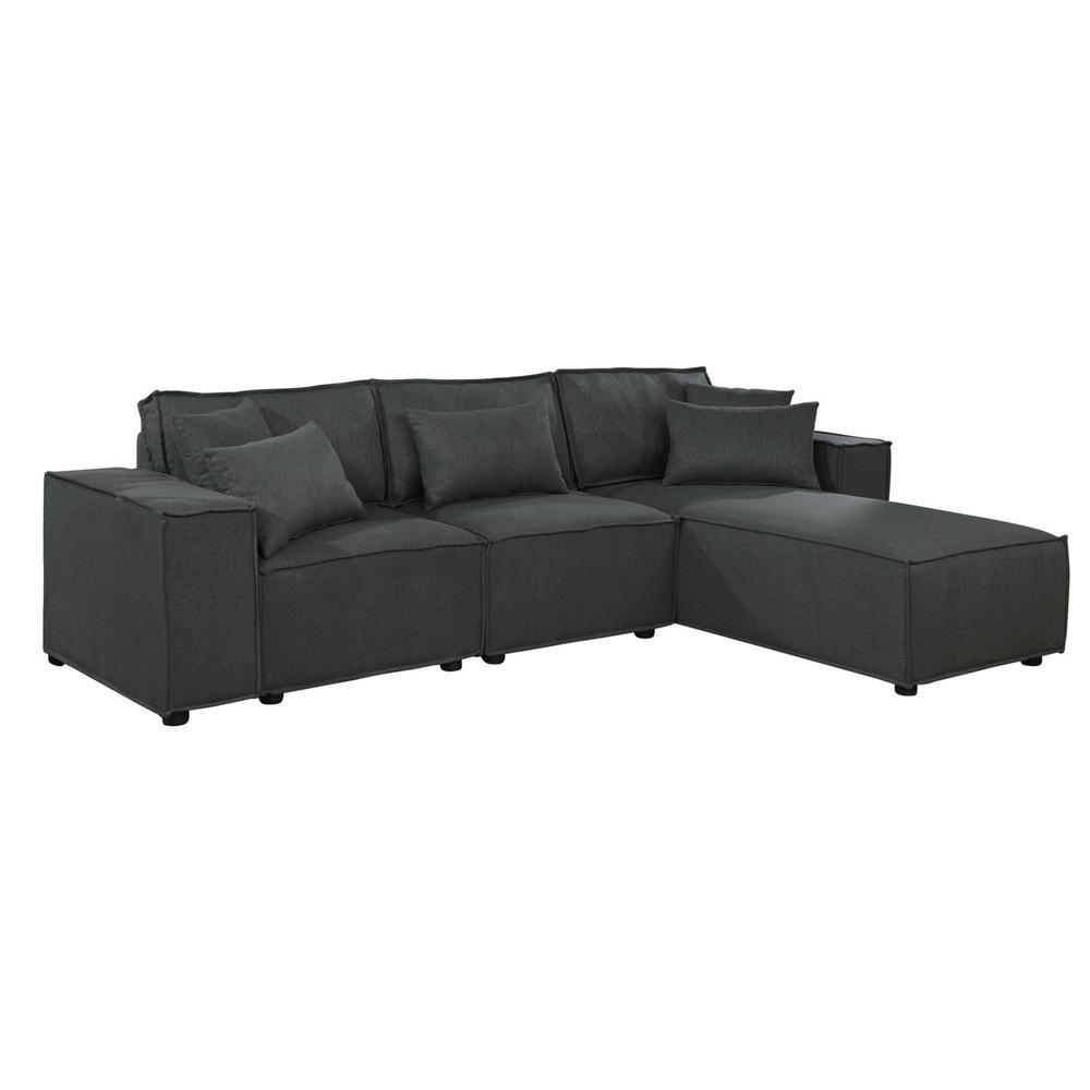 LILOLA Harvey Sofa with Reversible Chaise in Dark Gray Linen